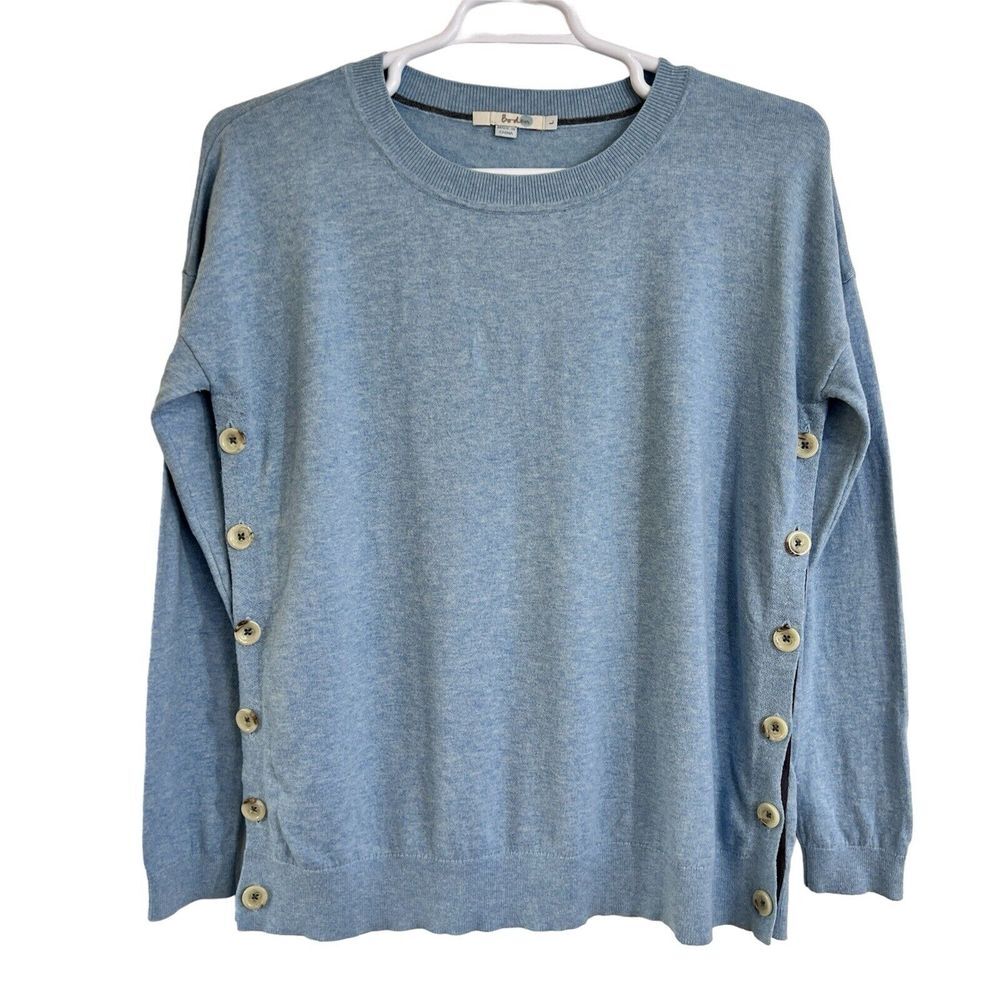 Boden Crew Neck Sweater Womens Large Side Button Details Long Sleeve Pastel Blue